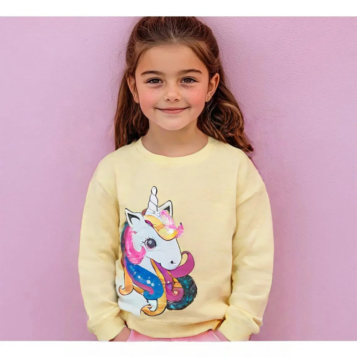 Yellow Unicorn Sequence Winter Fleece Sweat Shirt