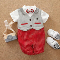 Handsome Gentlemen Bow Red Lining Romper