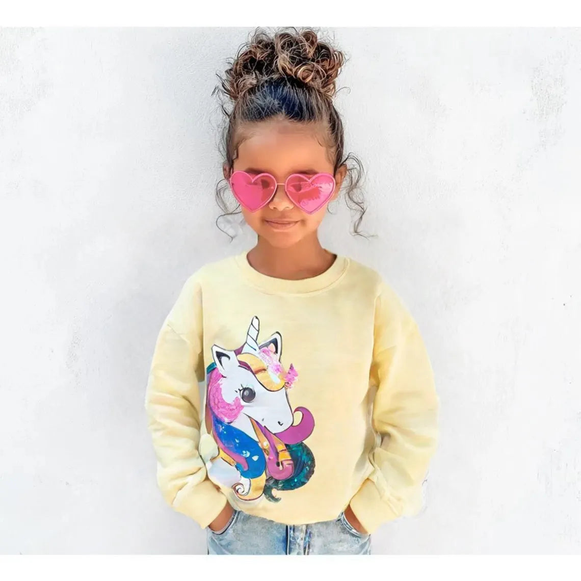 Yellow Unicorn Sequence Winter Fleece Sweat Shirt