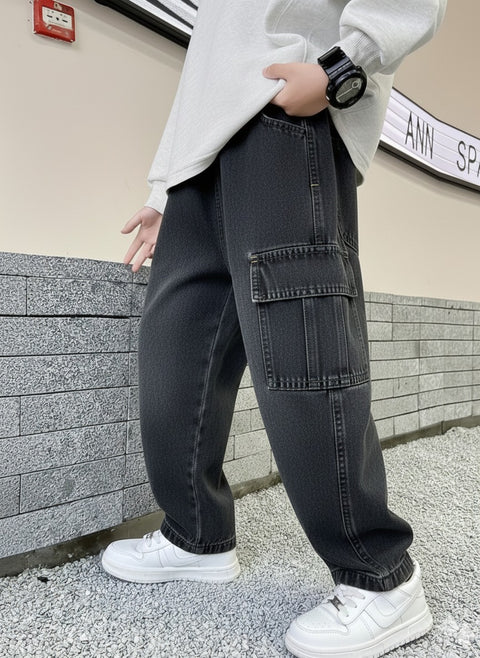 Urban Loose-Fit Denim Cargo Pants