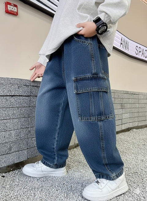 Urban Loose-Fit Denim Cargo Pants