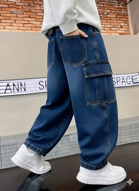 Urban Loose-Fit Denim Cargo Pants