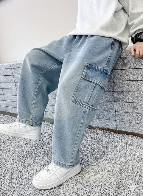 Urban Loose-Fit Denim Cargo Pants