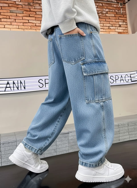Urban Loose-Fit Denim Cargo Pants