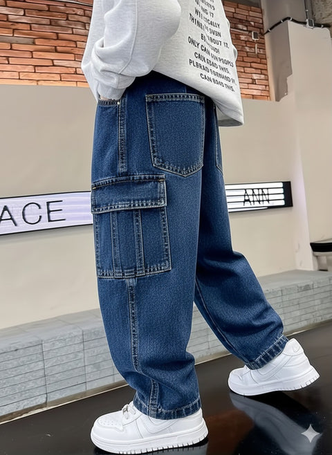 Urban Loose-Fit Denim Cargo Pants