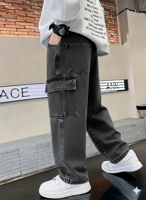 Urban Loose-Fit Denim Cargo Pants