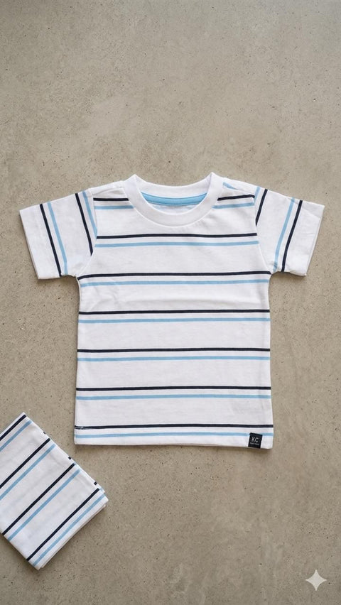 Kenneth Cole Kids Multi-Stripe Crewneck Tee – White, Light Blue & Navy