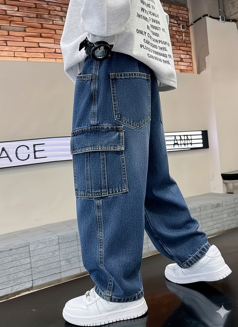Urban Loose-Fit Denim Cargo Pants